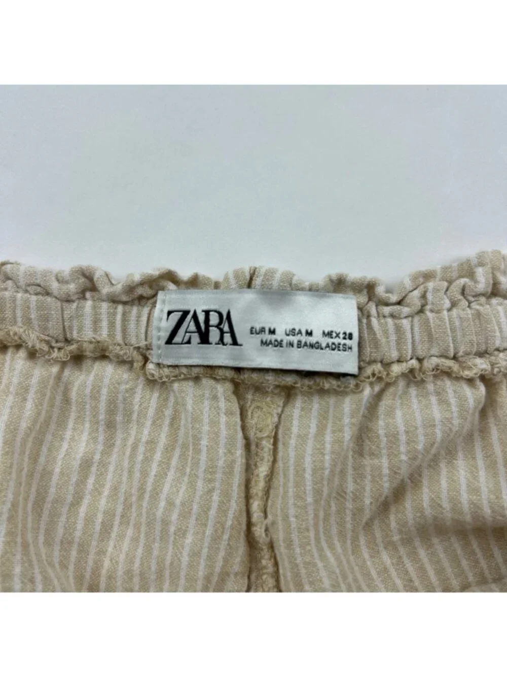 Zara Tan Striped Linen Blend Wide Leg Cropped Lounge Pant M